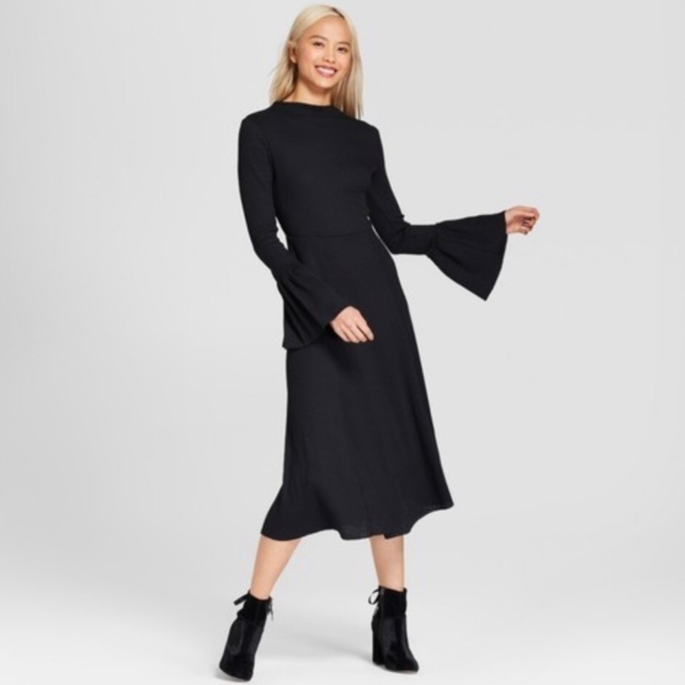 Who What Wear Black Rib Knit Midi Dress